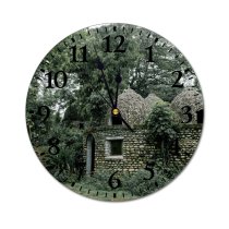 yanfind Fashion PVC Wall Clock Aged Ancient Architecture Ashram Attract Buddhism Buddhist Calm Cave Exterior Mute Suitable Kitchen Bedroom Decorate Living Room