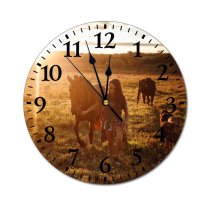yanfind Fashion PVC Wall Clock Backlit Bridle Cattle Cloudy Sky Countryside Cow Creature Dog Evening Farm Farmland Mute Suitable Kitchen Bedroom Decorate Living Room