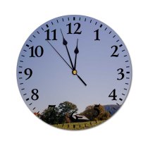 yanfind Fashion PVC Wall Clock Autumn Sky Building Cottage Countryside Deciduous Distant Dwell Fallen Field From Below Mute Suitable Kitchen Bedroom Decorate Living Room