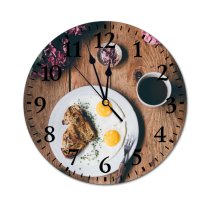 yanfind Fashion PVC Wall Clock Bread Caffeine Ceramic Plate Coffee Cutlery Delicious Egg Flowers Presentation Foodporn Mute Suitable Kitchen Bedroom Decorate Living Room