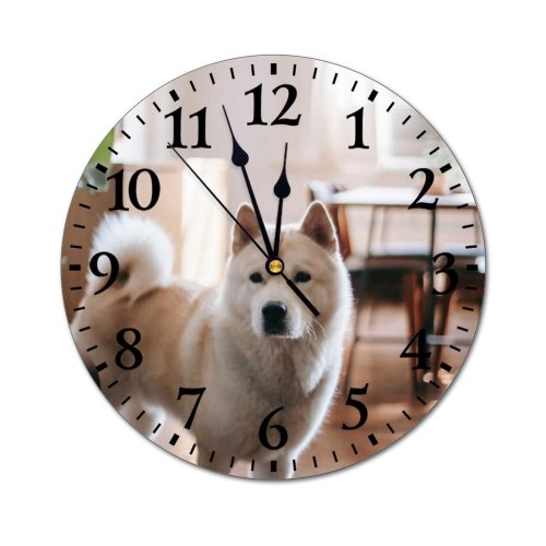 yanfind Fashion PVC Wall Clock Adorable Akita Inu Calm Creature Curious Cute Daytime Delicate Dog Fauna Mute Suitable Kitchen Bedroom Decorate Living Room