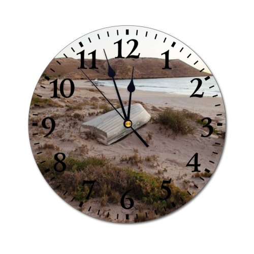 yanfind Fashion PVC Wall Clock Aqua Beach Boat Coast Space Evening Grass Highland Idyllic Inverted Landscape Mute Suitable Kitchen Bedroom Decorate Living Room