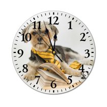 yanfind Fashion PVC Wall Clock Adorable Alone Calm Clever Comfort Dog Fiction Floor Fluff Friendly Glasses Mute Suitable Kitchen Bedroom Decorate Living Room