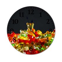 yanfind Fashion PVC Wall Clock Bears Candy Colorful Colourful Colours Delicious Fruit Gums Jelly Gelatin Gold Mute Suitable Kitchen Bedroom Decorate Living Room