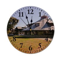 yanfind Fashion PVC Wall Clock Attic Autumn Sky Building Cottage Countryside Deciduous Dwell Exterior Facade Fallen Grass Mute Suitable Kitchen Bedroom Decorate Living Room