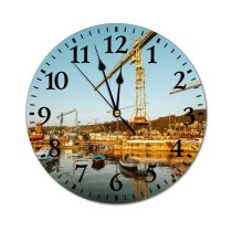 yanfind Fashion PVC Wall Clock Abandoned Adventure Architecture Boat Build Cement Coast Coastline Construction Daytime Dock Mute Suitable Kitchen Bedroom Decorate Living Room