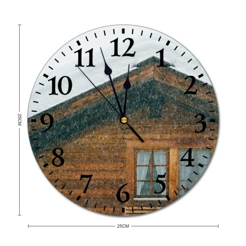 yanfind Fashion PVC Wall Clock Aged Architecture Building Construction Countryside Curtain Dwell Exterior Facade Fluffy Idyllic Mute Suitable Kitchen Bedroom Decorate Living Room