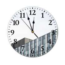 yanfind Fashion PVC Wall Clock Architectural Design Architecture Building City Contemporary Downtown Exterior Facade Futuristic Glass Items Mute Suitable Kitchen Bedroom Decorate Living Room