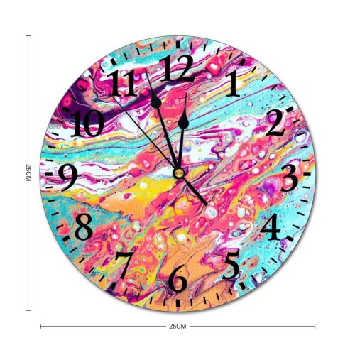 yanfind Fashion PVC Wall Clock Art Texture Abstract Design Creativity Decoration Rainbow Artistic Stain Acrylic Impression Mute Suitable Kitchen Bedroom Decorate Living Room