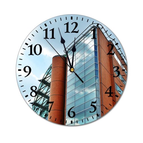 yanfind Fashion PVC Wall Clock Architectural Design Architecture Building Clouds Futuristic Glass Items High Shot Mute Suitable Kitchen Bedroom Decorate Living Room