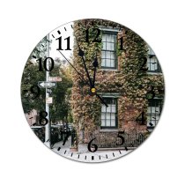 yanfind Fashion PVC Wall Clock Accommodation Apartment Architecture Sky Brick Wall Building City Cloudless Construction Crosswalk Mute Suitable Kitchen Bedroom Decorate Living Room