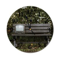 yanfind Fashion PVC Wall Clock Abandoned Aged Antiquated Bench Blurred Board Bush Space Countryside Deciduous Derelict Desolate Mute Suitable Kitchen Bedroom Decorate Living Room