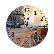 yanfind Fashion PVC Wall Clock Aged Area Asphalt Autumn Basket Bicycle Bike Blurred Building Calm City Cycle Mute Suitable Kitchen Bedroom Decorate Living Room