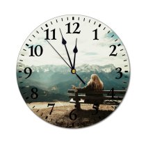 yanfind Fashion PVC Wall Clock Bench Blonde Clouds Cloudy Daylight Female Girl High Idyllic Lady Landscape Mountains Mute Suitable Kitchen Bedroom Decorate Living Room