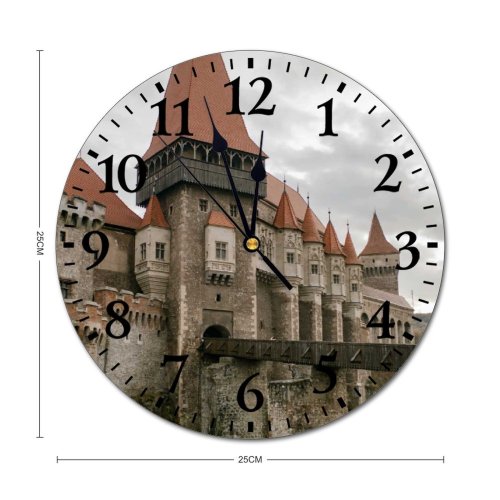 yanfind Fashion PVC Wall Clock Aged Ancient Architecture Attract Building Castle Cloudy Corvin Destination Dramatic Mute Suitable Kitchen Bedroom Decorate Living Room