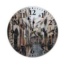 yanfind Fashion PVC Wall Clock Aged Arched Architecture Balcony Bicycle Building Canal Channel City Space Daylight District Mute Suitable Kitchen Bedroom Decorate Living Room