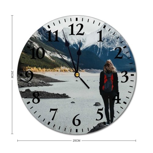 yanfind Fashion PVC Wall Clock Admire Anonymous Backpack Breathtaking Calm Cliff Cloudy Coast Countryside Daytime Explore Faceless Mute Suitable Kitchen Bedroom Decorate Living Room