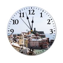 yanfind Fashion PVC Wall Clock Aged Architecture Bay Sky Boat Building Cloudy Coast Construction Destination Dwell Embankment Mute Suitable Kitchen Bedroom Decorate Living Room