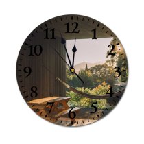yanfind Fashion PVC Wall Clock Architecture Bench Ceiling Colorful Contemporary Cottage Countryside Creative Design Empty Floor Greenery Mute Suitable Kitchen Bedroom Decorate Living Room