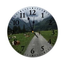 yanfind Fashion PVC Wall Clock Asphalt Calm Cloud Cloudy Countryside Cow Daylight Daytime Field Flora Freedom Mute Suitable Kitchen Bedroom Decorate Living Room