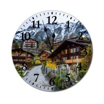 yanfind Fashion PVC Wall Clock Breathtaking Calm Cottage Countryside Daytime Destination Dwell Flora Foliage Highland Mute Suitable Kitchen Bedroom Decorate Living Room