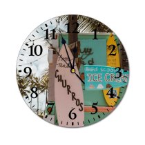 yanfind Fashion PVC Wall Clock Beach Bus Sky Bushes Churros Clouds Colorful Eat Truck Hawaii Homemade Mute Suitable Kitchen Bedroom Decorate Living Room
