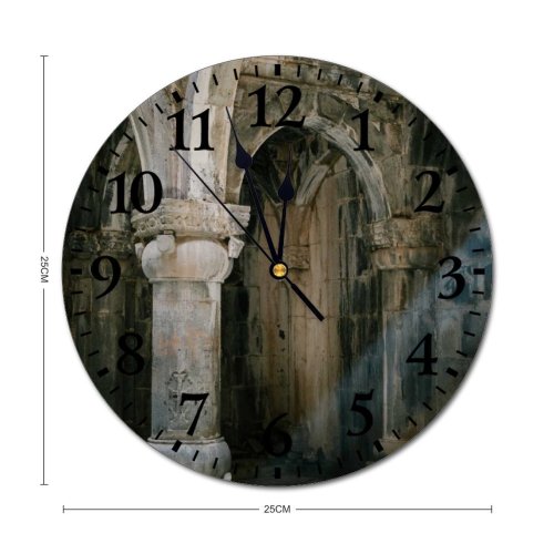 yanfind Fashion PVC Wall Clock Aged Ancient Arch Arched Architecture Archway Building Ceiling Cement Colonnade Column Concrete Mute Suitable Kitchen Bedroom Decorate Living Room