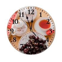 yanfind Fashion PVC Wall Clock Appetizing Aroma Berry Beverage Breakfast Ceramic Cherry Colorful Cup Delicious Dessert Mute Suitable Kitchen Bedroom Decorate Living Room