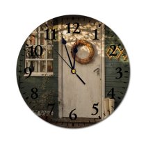 yanfind Fashion PVC Wall Clock Architecture Autumn Building Decoration Door Facebook Story Fall Ghost Halloween Happy Mute Suitable Kitchen Bedroom Decorate Living Room