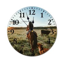 yanfind Fashion PVC Wall Clock Adolescent Anonymous Cattle Cloud Country Countryside Cow Dog Equine Evening Faceless Mute Suitable Kitchen Bedroom Decorate Living Room