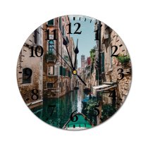 yanfind Fashion PVC Wall Clock Architecture Boat Buildings Canal City Flower Pots Gondola Grand Historic Houses Mute Suitable Kitchen Bedroom Decorate Living Room