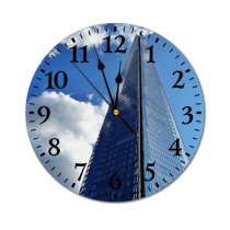 yanfind Fashion PVC Wall Clock Architecture Building Clouds Design Futuristic Glass Items High Shot Perspective Reflections Mute Suitable Kitchen Bedroom Decorate Living Room