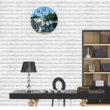 yanfind Fashion PVC Wall Clock Accommodation Aged Sky Building Bush Chimney Construction Cottage Countryside Detail Dwell Entrance Mute Suitable Kitchen Bedroom Decorate Living Room