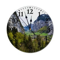 yanfind Fashion PVC Wall Clock Admire Alpine Altitude Breathtaking Cascade Cliff Cloudy Coniferous Countryside Destination Evergreen Forest Mute Suitable Kitchen Bedroom Decorate Living Room