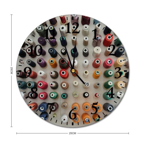 yanfind Fashion PVC Wall Clock Bobbin Diversity Flatlay Organized Rainbow Reel Sewing Sorted Variety Yarn Mute Suitable Kitchen Bedroom Decorate Living Room