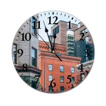 yanfind Fashion PVC Wall Clock Accommodation Architecture Area Balcony Block Sky Brick Building Café City Cloudless Complex Mute Suitable Kitchen Bedroom Decorate Living Room