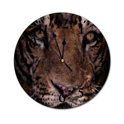 yanfind Fashion PVC Wall Clock Attentive Bengal Big Cat Calm Creature Curious Ecosystem Endangered Fauna Fur Gaze002 Mute Suitable Kitchen Bedroom Decorate Living Room