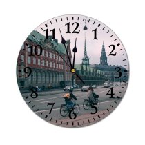 yanfind Fashion PVC Wall Clock Aged Architecture Attract Bicycle Building Capital Christiansborg Palace City Cityscape Classic Cloudy Mute Suitable Kitchen Bedroom Decorate Living Room
