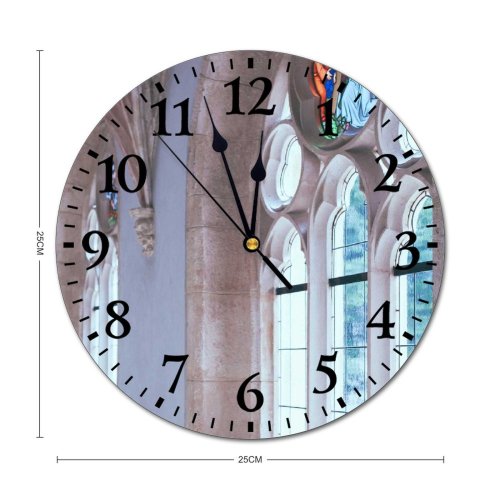 yanfind Fashion PVC Wall Clock Aged Ancient Arched Architecture Belief Believe Building Calm Cathedral Catholic Chapel Church Mute Suitable Kitchen Bedroom Decorate Living Room