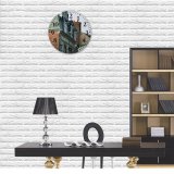 yanfind Fashion PVC Wall Clock Accommodation Aged Apartment Architecture Brick Building City Cloudless Community Construction District Dwell Mute Suitable Kitchen Bedroom Decorate Living Room