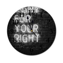yanfind Fashion PVC Wall Clock Brick Bw Fight Gym Motivation Motto Neon Light Nobody Right Rights Slogan Mute Suitable Kitchen Bedroom Decorate Living Room