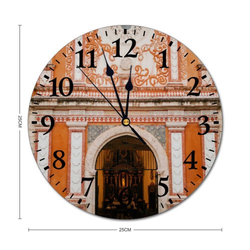 yanfind Fashion PVC Wall Clock Aged Arch Architecture Cathedral Church City Daytime Decor Decorative Dry Entrance Exterior Mute Suitable Kitchen Bedroom Decorate Living Room