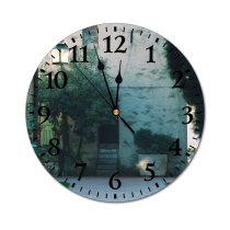 yanfind Fashion PVC Wall Clock Aged Architecture Building Construction Destination District Door Dwell Empty Entrance Exterior Mute Suitable Kitchen Bedroom Decorate Living Room