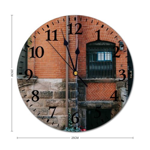 yanfind Fashion PVC Wall Clock Accommodation Aged Architecture Area Brick Wall Building City Construction Daytime Detail District Mute Suitable Kitchen Bedroom Decorate Living Room