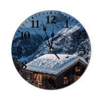 yanfind Fashion PVC Wall Clock Breathtaking Building Calm Cottage Countryside Daylight Destination Dwell Freeze Frost Frozen Highland Mute Suitable Kitchen Bedroom Decorate Living Room