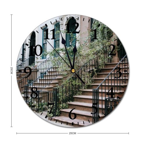 yanfind Fashion PVC Wall Clock Apartment Arch Architecture Building City Classic Construction Decor Design Detail District Doorway Mute Suitable Kitchen Bedroom Decorate Living Room