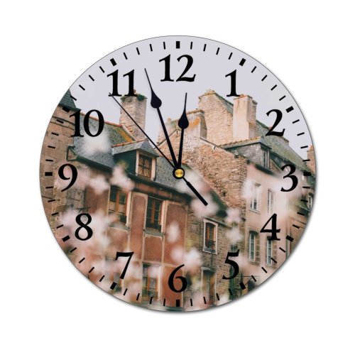 yanfind Fashion PVC Wall Clock Accommodation Architecture Area Authentic Brick Wall Building City Cloudy Community Construction Mute Suitable Kitchen Bedroom Decorate Living Room