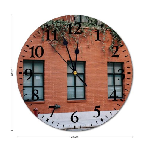 yanfind Fashion PVC Wall Clock Accommodation Apartment Architecture Balcony Brick Wall Building City Construction Daylight Daytime Mute Suitable Kitchen Bedroom Decorate Living Room