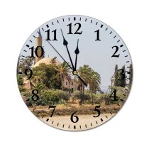 yanfind Fashion PVC Wall Clock Beach Vacation Tree Seashore Palm Outdoors Traditional Tropical Daylight Minaret Mute Suitable Kitchen Bedroom Decorate Living Room