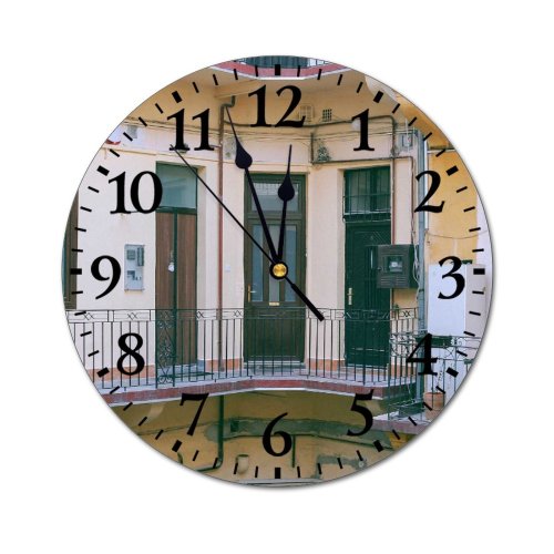yanfind Fashion PVC Wall Clock Accommodation Apartment Architecture Balcony Building City Classic Complex Condominium Construction Decor Mute Suitable Kitchen Bedroom Decorate Living Room